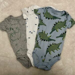 Dinosaur Theme 0-3M Onesies- Green, Blue, Gray